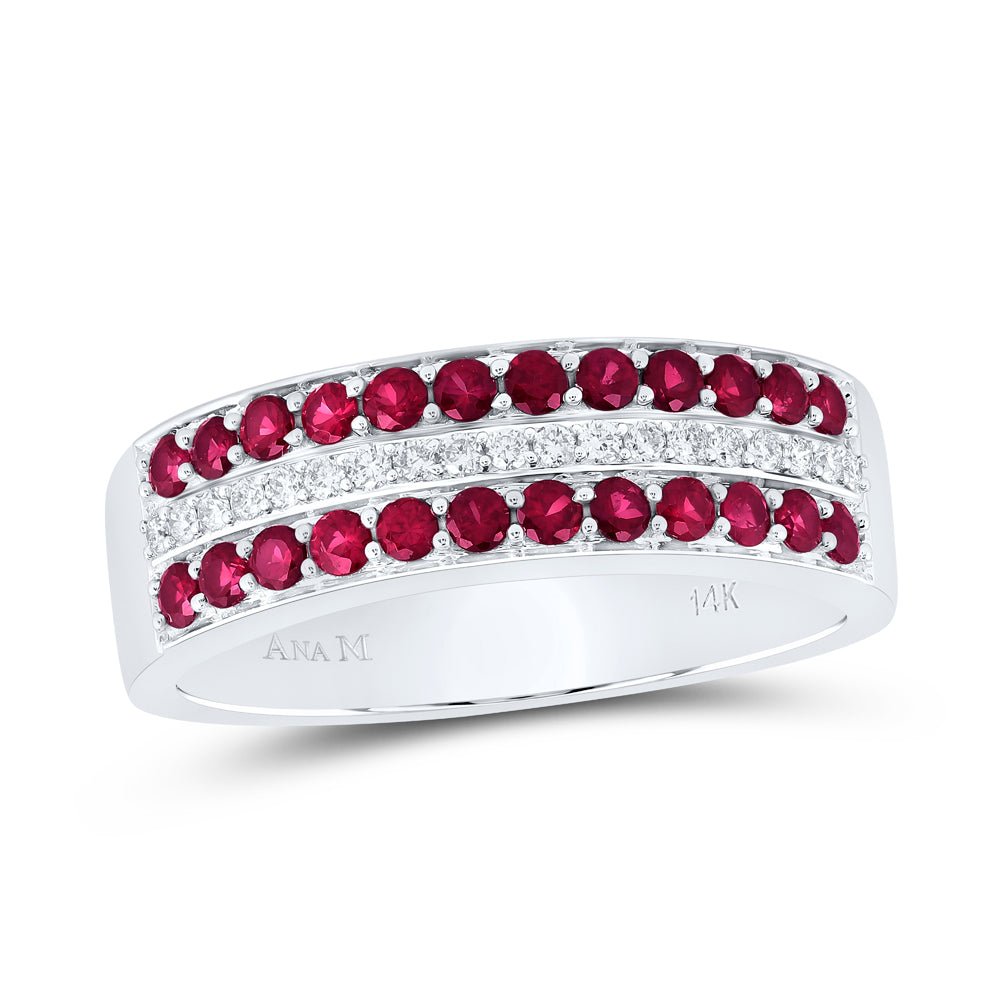 14K White Gold Diamond Ruby Gemstone Band 1/10 Cttw - Splendid Jewellery