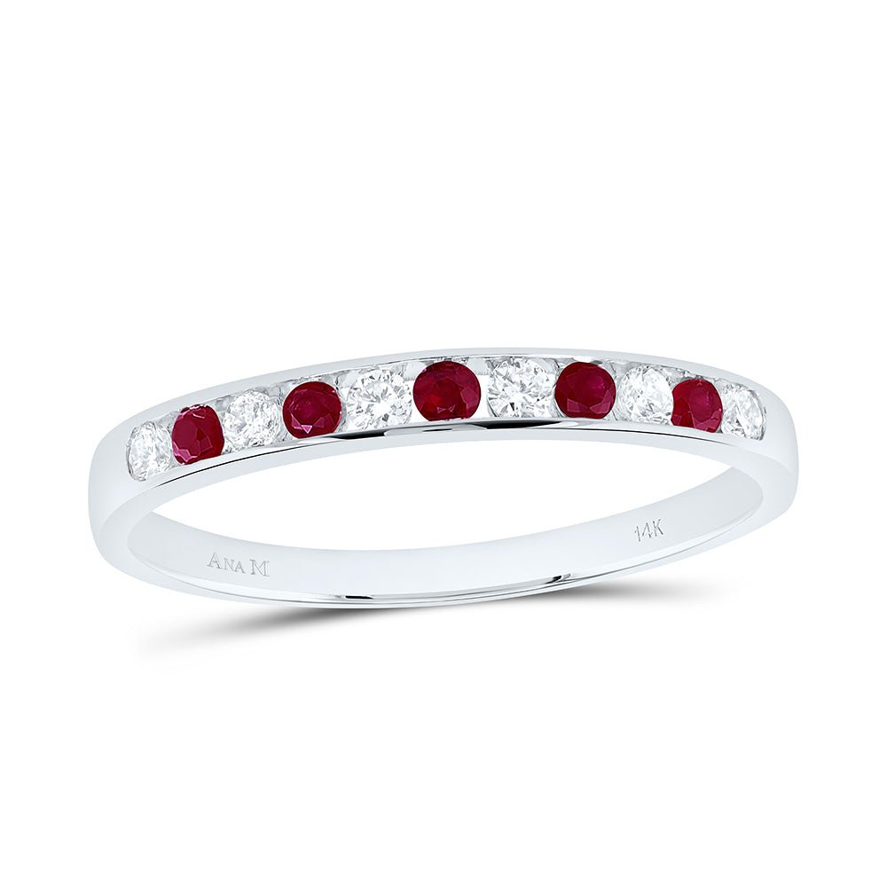 14K White Gold Diamond Ruby Gemstone Band 1/8 Cttw - Splendid Jewellery