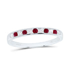 14K White Gold Diamond Ruby Gemstone Band 1/8 Cttw - Splendid Jewellery