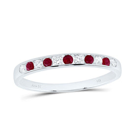 14K White Gold Diamond Ruby Gemstone Band 1/8 Cttw - Splendid Jewellery