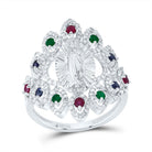 14K White Gold Diamond Ruby,Blue Sapphire and Emerald Gemstone Virgin Mother Mary Ring 1/2 Cttw - Splendid Jewellery