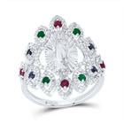 14K White Gold Diamond Ruby,Blue Sapphire and Emerald Gemstone Virgin Mother Mary Ring 1/2 Cttw - Splendid Jewellery