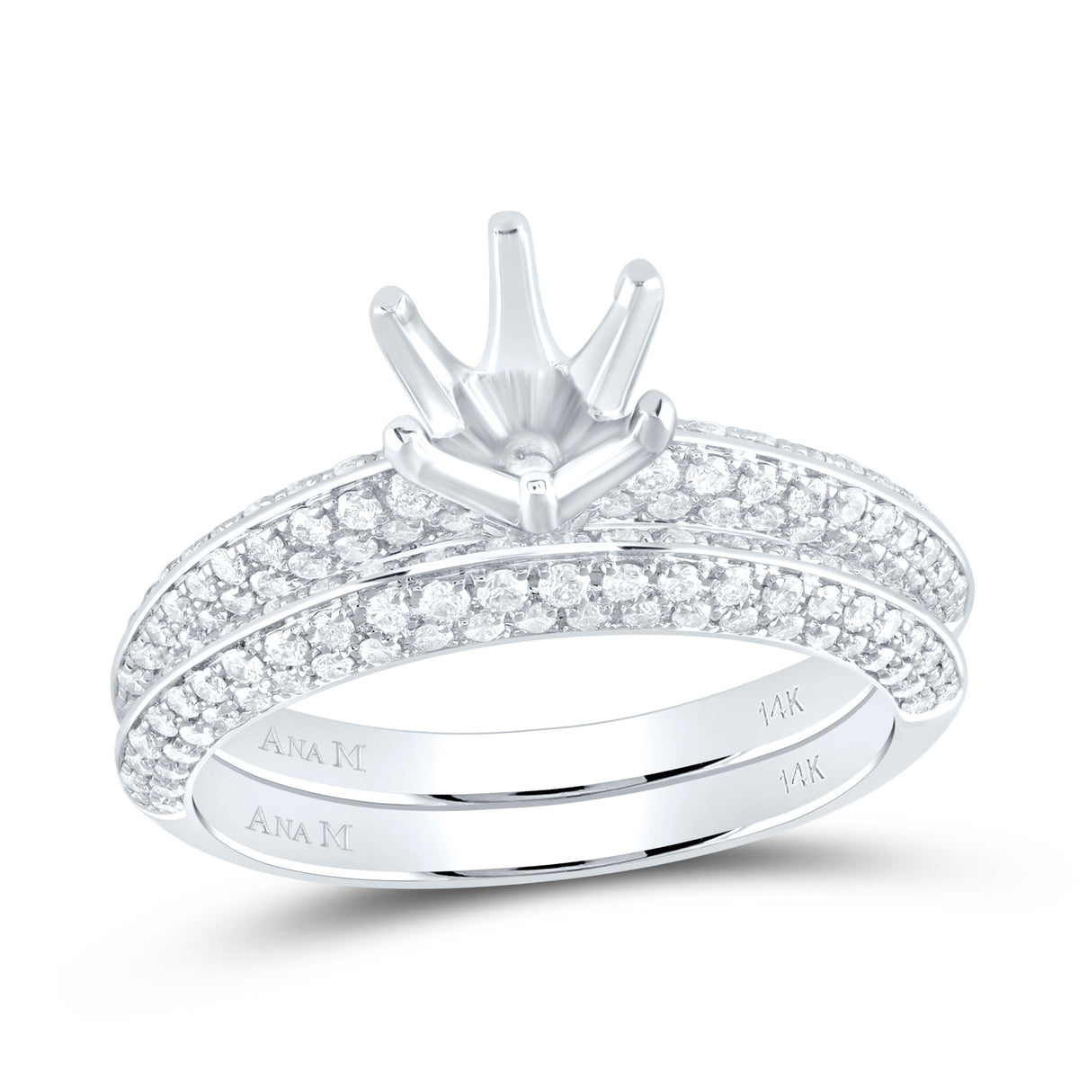 14K White Gold Diamond Semi Mount No Halo Bridal Set 7/8 Cttw - Splendid Jewellery