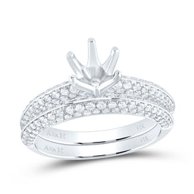 14K White Gold Diamond Semi Mount No Halo Bridal Set 7/8 Cttw - Splendid Jewellery