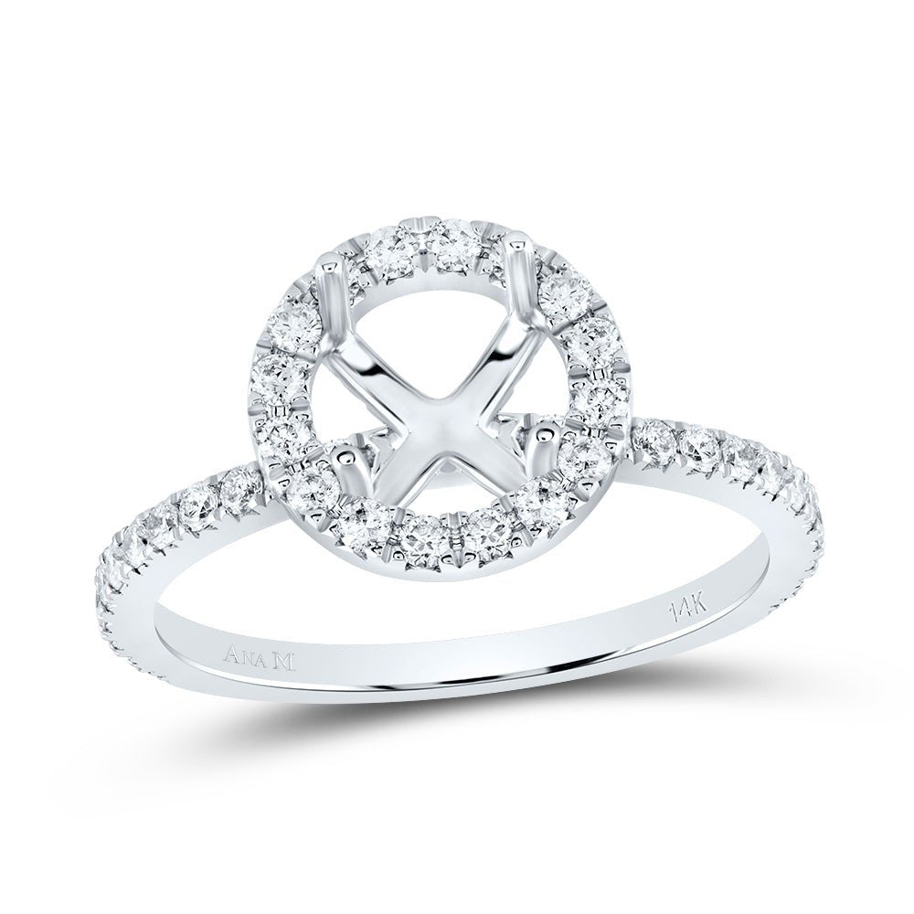14K White Gold Diamond Semi Mount Single Halo Bridal Ring 1/2 Cttw - Splendid Jewellery