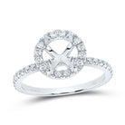 14K White Gold Diamond Semi Mount Single Halo Bridal Ring 1/2 Cttw - Splendid Jewellery