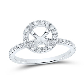 14K White Gold Diamond Semi Mount Single Halo Bridal Ring 1/2 Cttw - Splendid Jewellery
