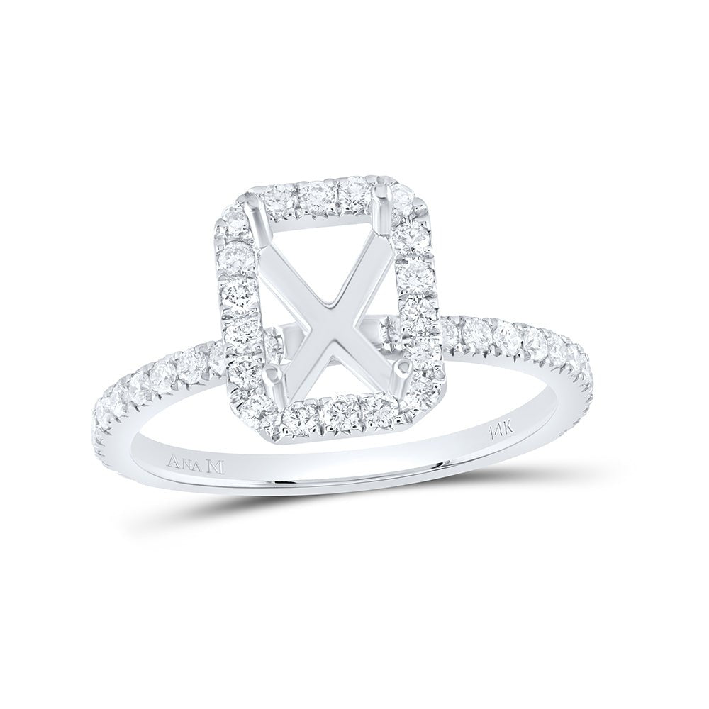 14K White Gold Diamond Semi Mount Single Halo Bridal Ring 5/8 Cttw - Splendid Jewellery