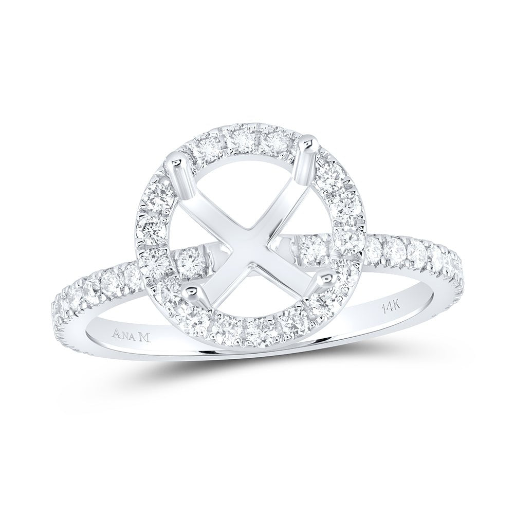 14K White Gold Diamond Semi Mount Single Halo Bridal Ring 5/8 Cttw - Splendid Jewellery