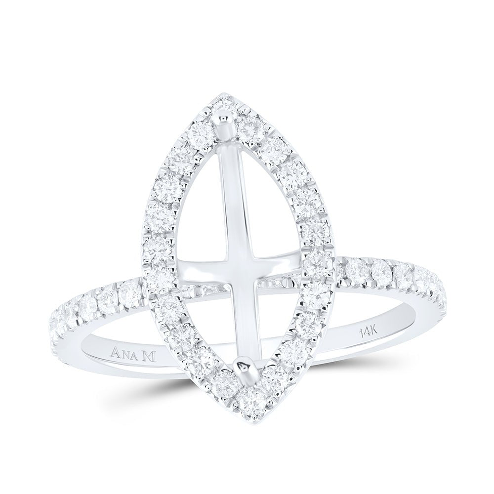 14K White Gold Diamond Semi Mount Single Halo Bridal Ring 5/8 Cttw - Splendid Jewellery
