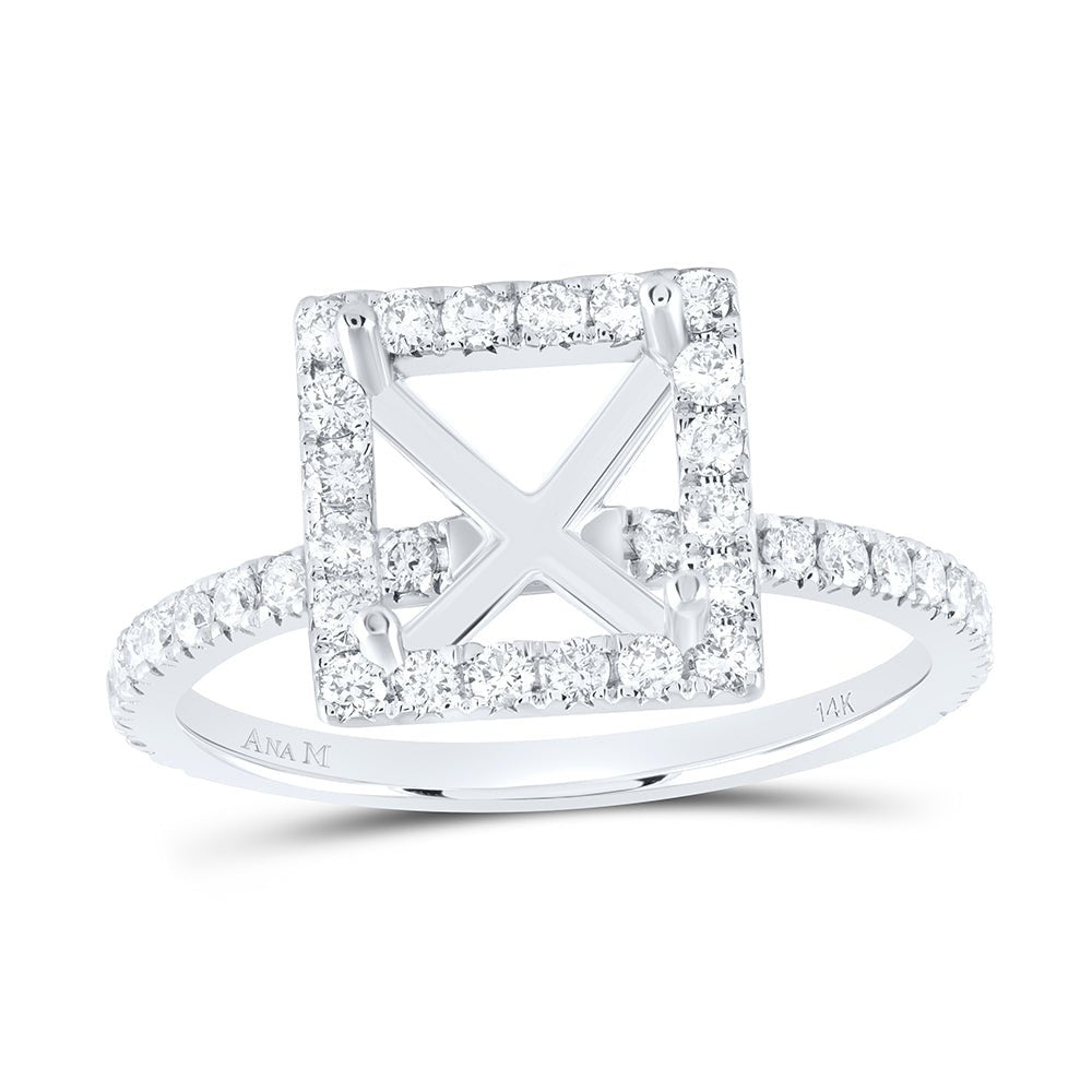 14K White Gold Diamond Semi Mount Single Halo Bridal Ring 5/8 Cttw - Splendid Jewellery