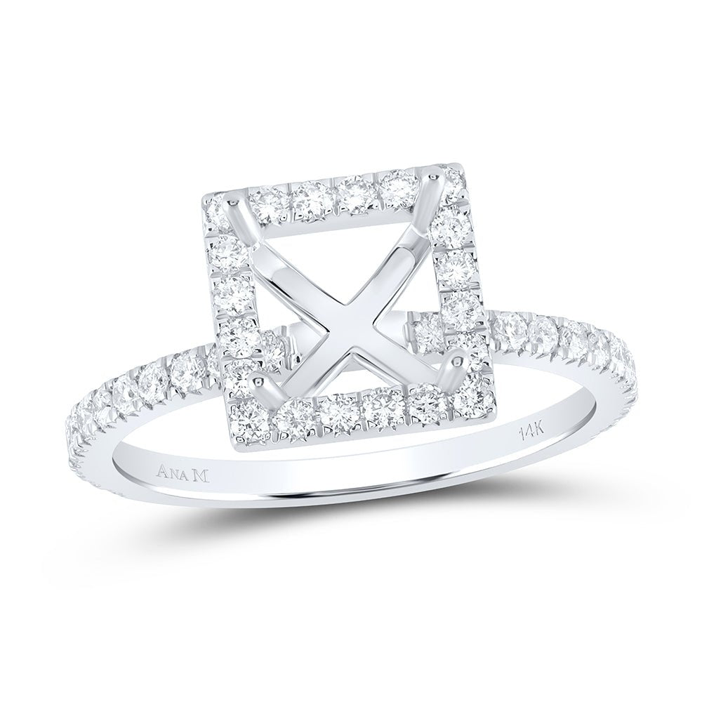 14K White Gold Diamond Semi Mount Single Halo Bridal Ring 5/8 Cttw - Splendid Jewellery
