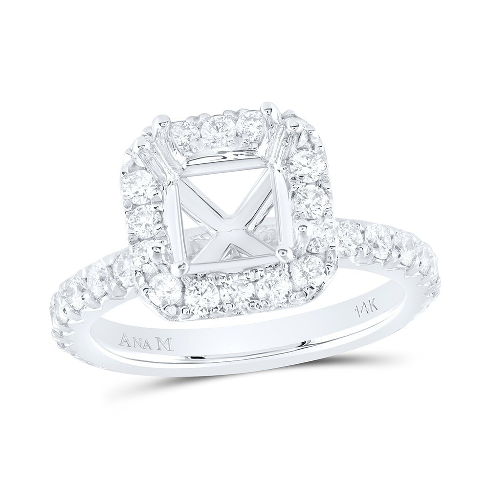 14K White Gold Diamond Semi Mount Single Halo Engagement Ring 1 Cttw - Splendid Jewellery