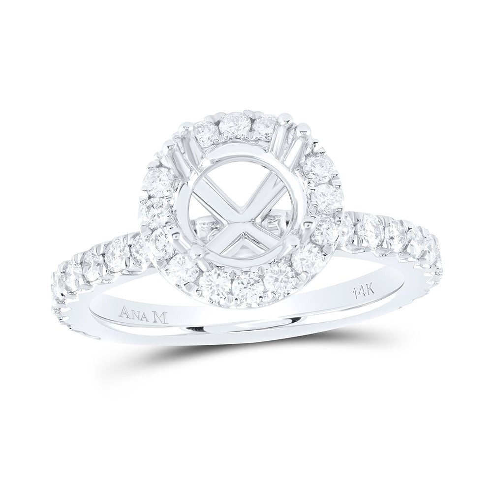 14K White Gold Diamond Semi Mount Single Halo Engagement Ring 1 Cttw - Splendid Jewellery