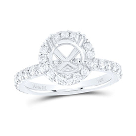 14K White Gold Diamond Semi Mount Single Halo Engagement Ring 1 Cttw - Splendid Jewellery