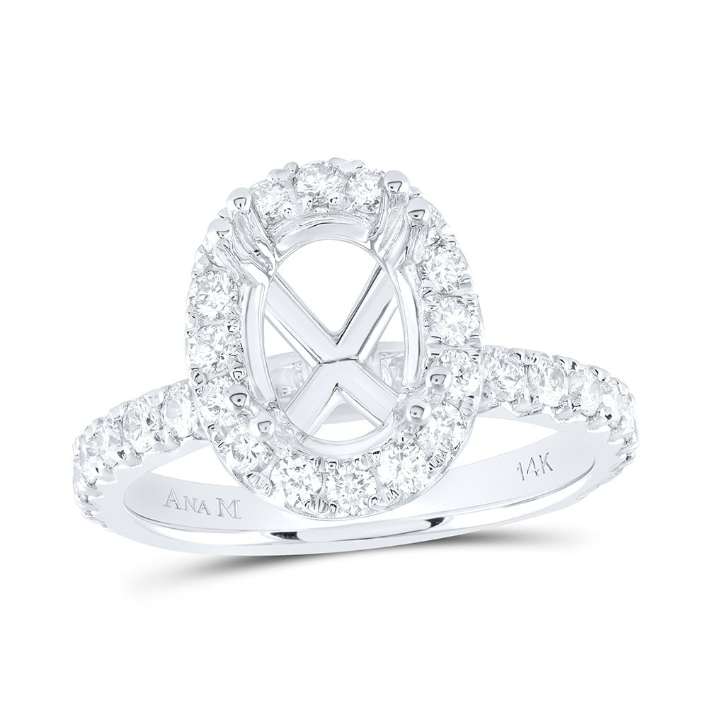 14K White Gold Diamond Semi Mount Single Halo Engagement Ring 1 Cttw - Splendid Jewellery