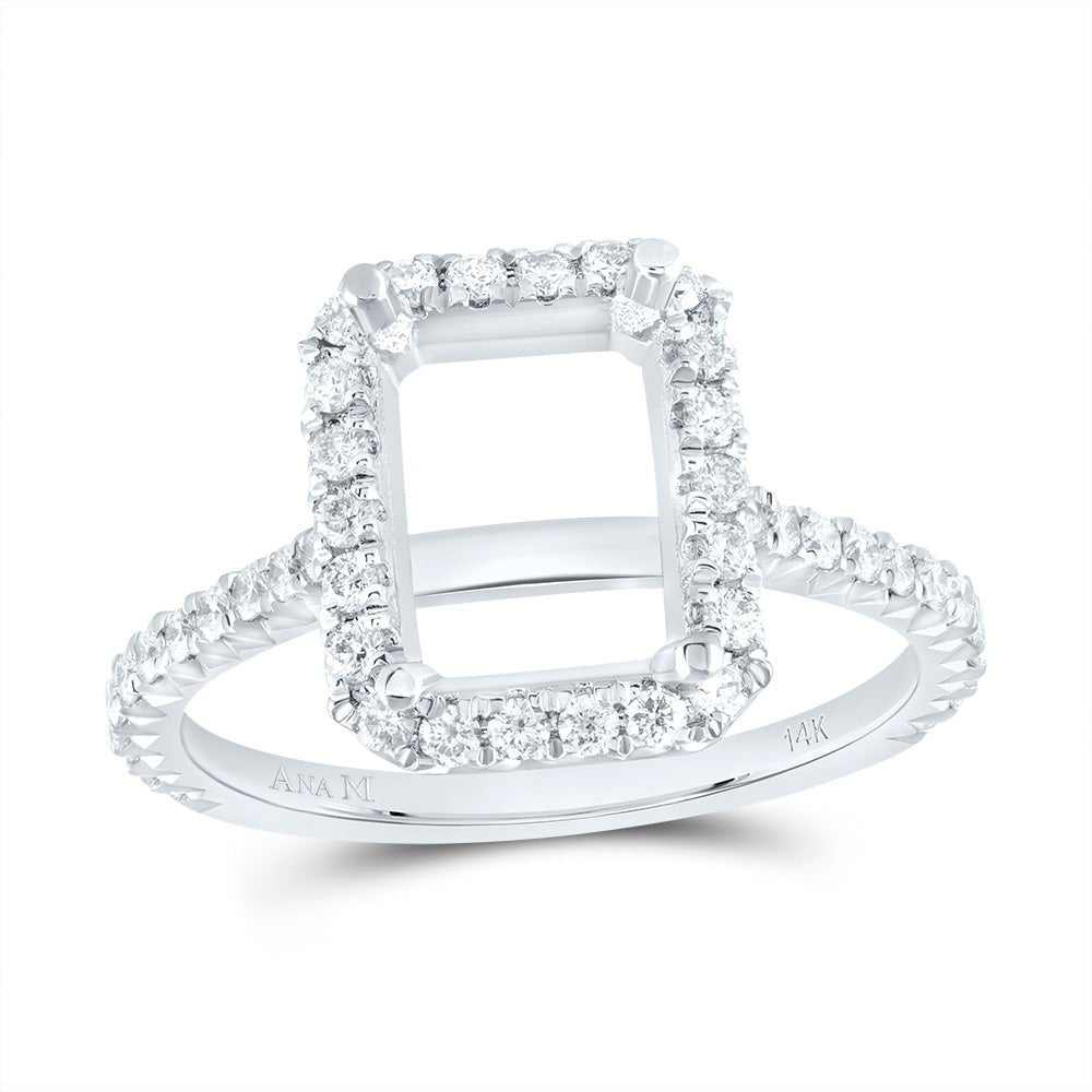 14K White Gold Diamond Semi Mount Single Halo Engagement Ring 1/2 Cttw - Splendid Jewellery