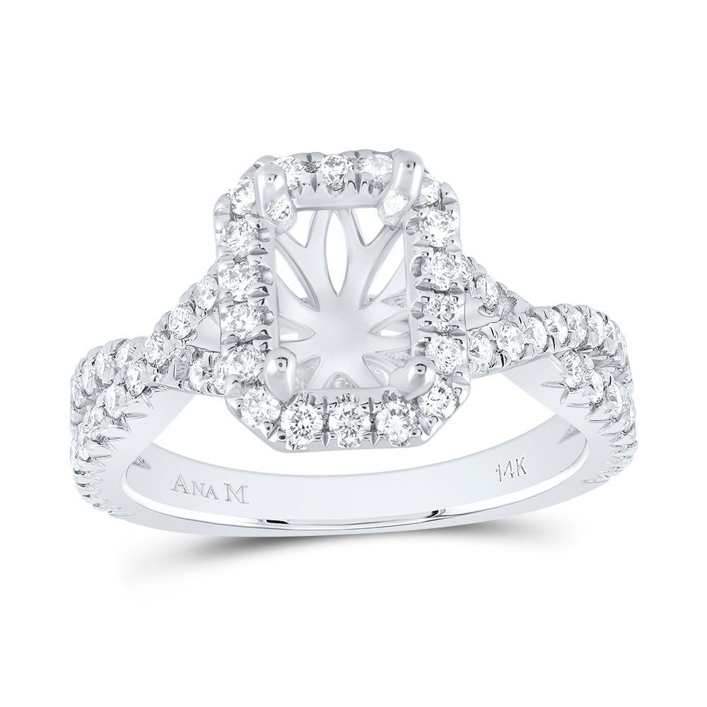 14K White Gold Diamond Semi Mount Single Halo Engagement Ring 3/4 Cttw - Splendid Jewellery