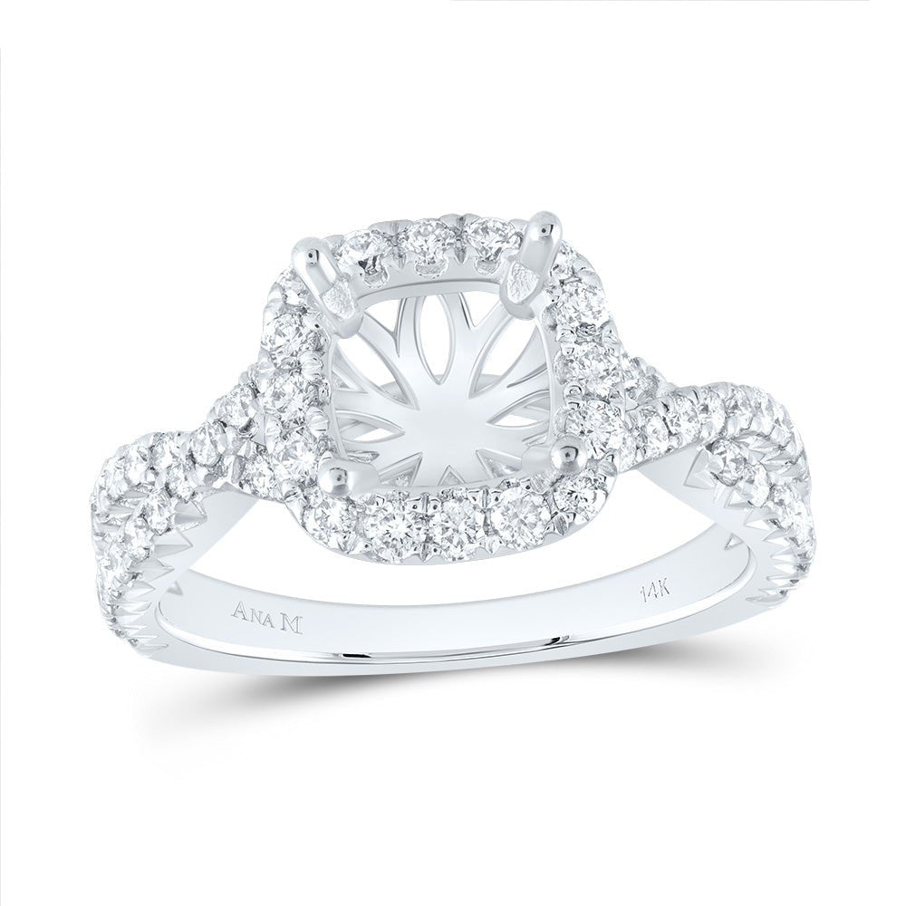 14K White Gold Diamond Semi Mount Single Halo Engagement Ring 3/4 Cttw - Splendid Jewellery