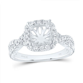 14K White Gold Diamond Semi Mount Single Halo Engagement Ring 3/4 Cttw - Splendid Jewellery
