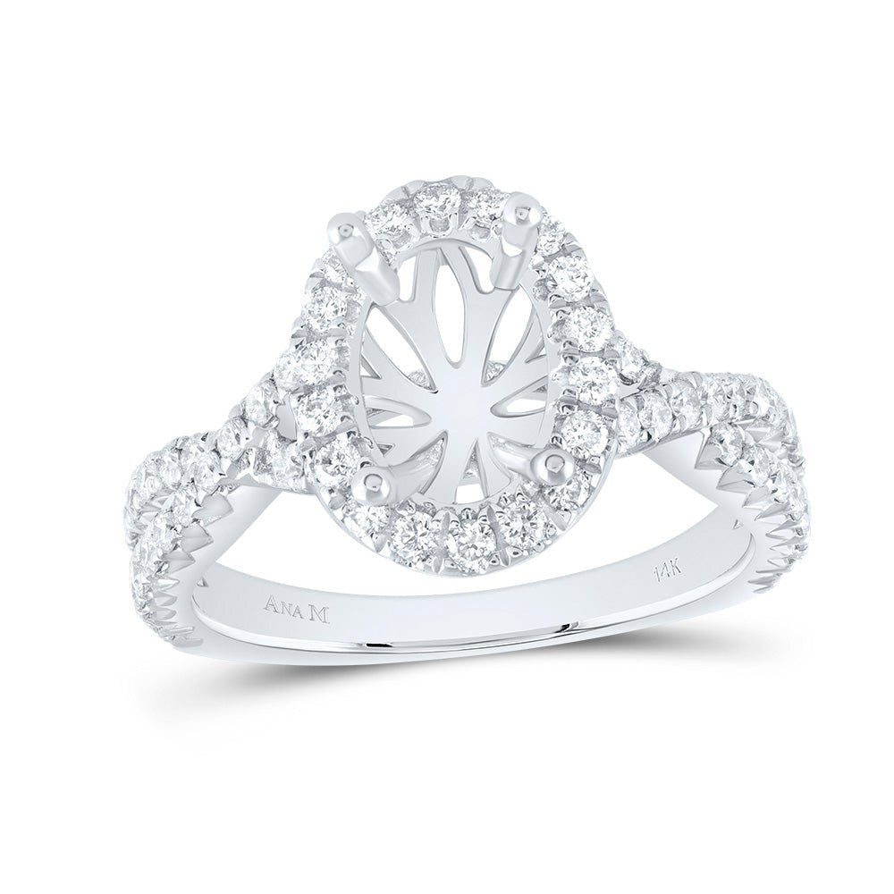 14K White Gold Diamond Semi Mount Single Halo Engagement Ring 3/4 Cttw - Splendid Jewellery