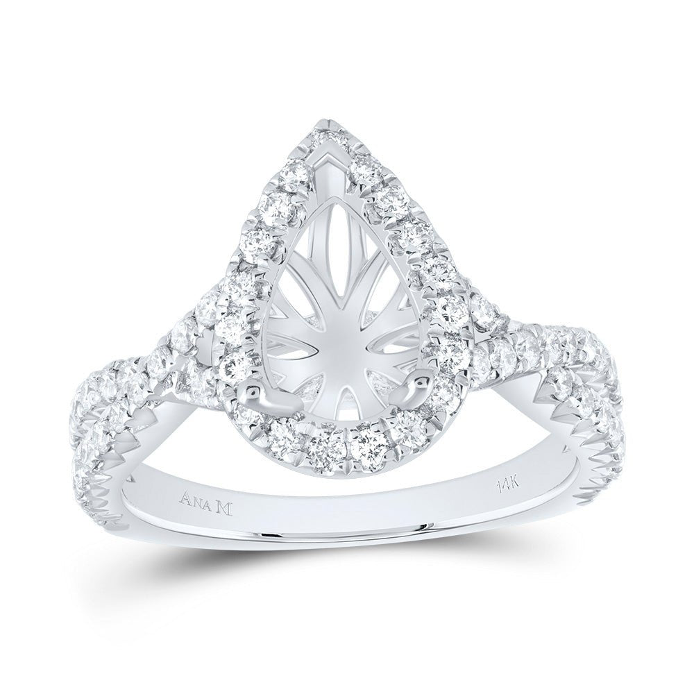 14K White Gold Diamond Semi Mount Single Halo Engagement Ring 3/4 Cttw - Splendid Jewellery