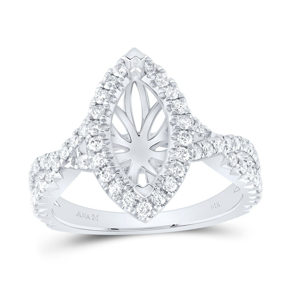 14K White Gold Diamond Semi Mount Single Halo Engagement Ring 3/4 Cttw - Splendid Jewellery