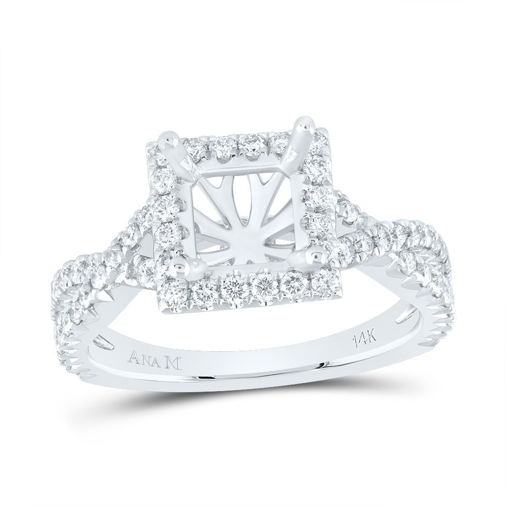 14K White Gold Diamond Semi Mount Single Halo Engagement Ring 3/4 Cttw - Splendid Jewellery