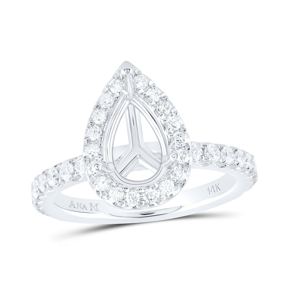 14K White Gold Diamond Semi Mount Single Halo Engagement Ring 3/4 Cttw - Splendid Jewellery