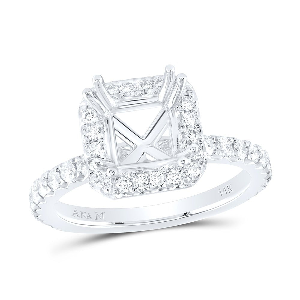 14K White Gold Diamond Semi Mount Single Halo Engagement Ring 3/4 Cttw - Splendid Jewellery