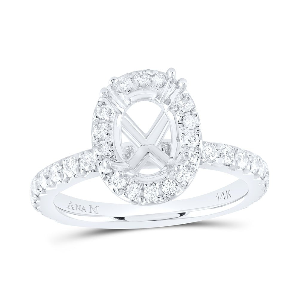 14K White Gold Diamond Semi Mount Single Halo Engagement Ring 3/4 Cttw - Splendid Jewellery