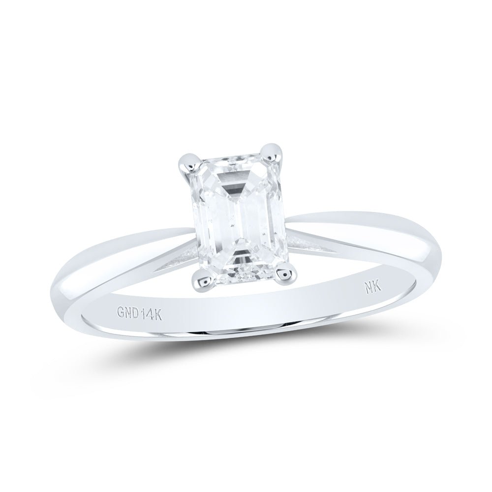14K White Gold Diamond Si Ij Emerlad Solitaire Ring 3/4 Cttw - Splendid Jewellery