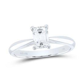 14K White Gold Diamond Si Ij Emerlad Solitaire Ring 3/4 Cttw - Splendid Jewellery