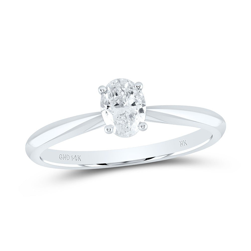14K White Gold Diamond Si Ij Oval Solitaire Ring 1 Cttw - Splendid Jewellery
