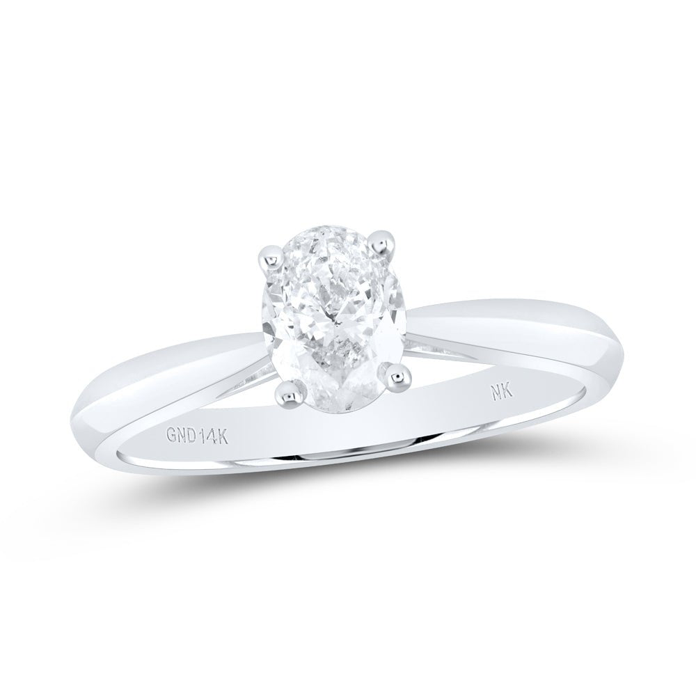 14K White Gold Diamond Si Ij Oval Solitaire Ring 3/4 Cttw - Splendid Jewellery