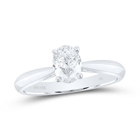 14K White Gold Diamond Si Ij Oval Solitaire Ring 3/4 Cttw - Splendid Jewellery