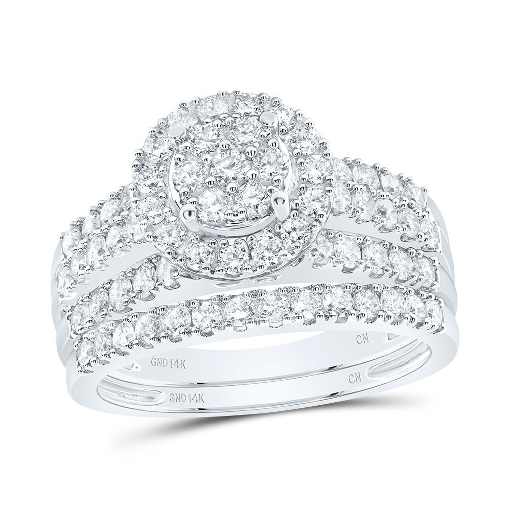 14K White Gold Diamond Single Halo Bridal Set 1 1/3 Cttw - Splendid Jewellery