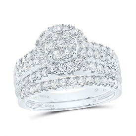 14K White Gold Diamond Single Halo Bridal Set 1 1/3 Cttw - Splendid Jewellery