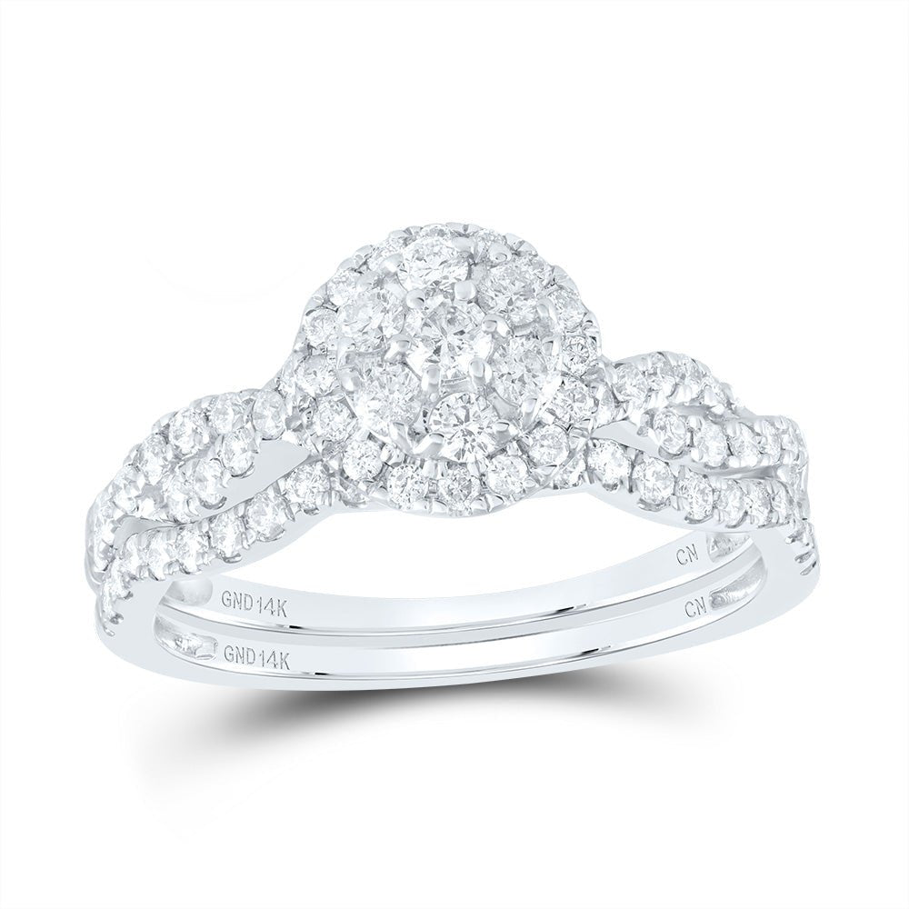 14K White Gold Diamond Single Halo Bridal Set 3/4 Cttw - Splendid Jewellery