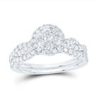 14K White Gold Diamond Single Halo Bridal Set 3/4 Cttw - Splendid Jewellery