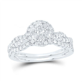 14K White Gold Diamond Single Halo Bridal Set 3/4 Cttw - Splendid Jewellery