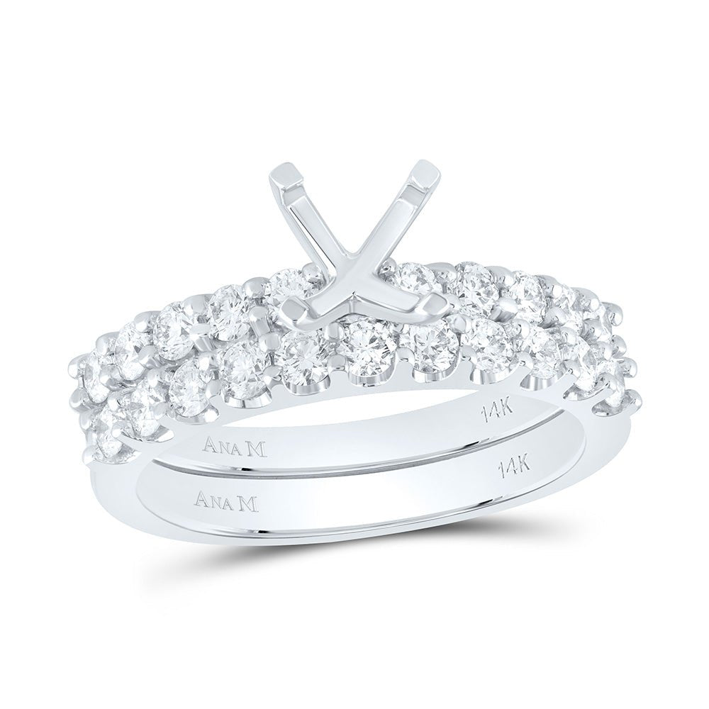 14K White Gold Diamond Sm Cemld Bridal Ring 1 Cttw - Splendid Jewellery