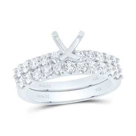 14K White Gold Diamond Sm Cemld Bridal Ring 1 Cttw - Splendid Jewellery