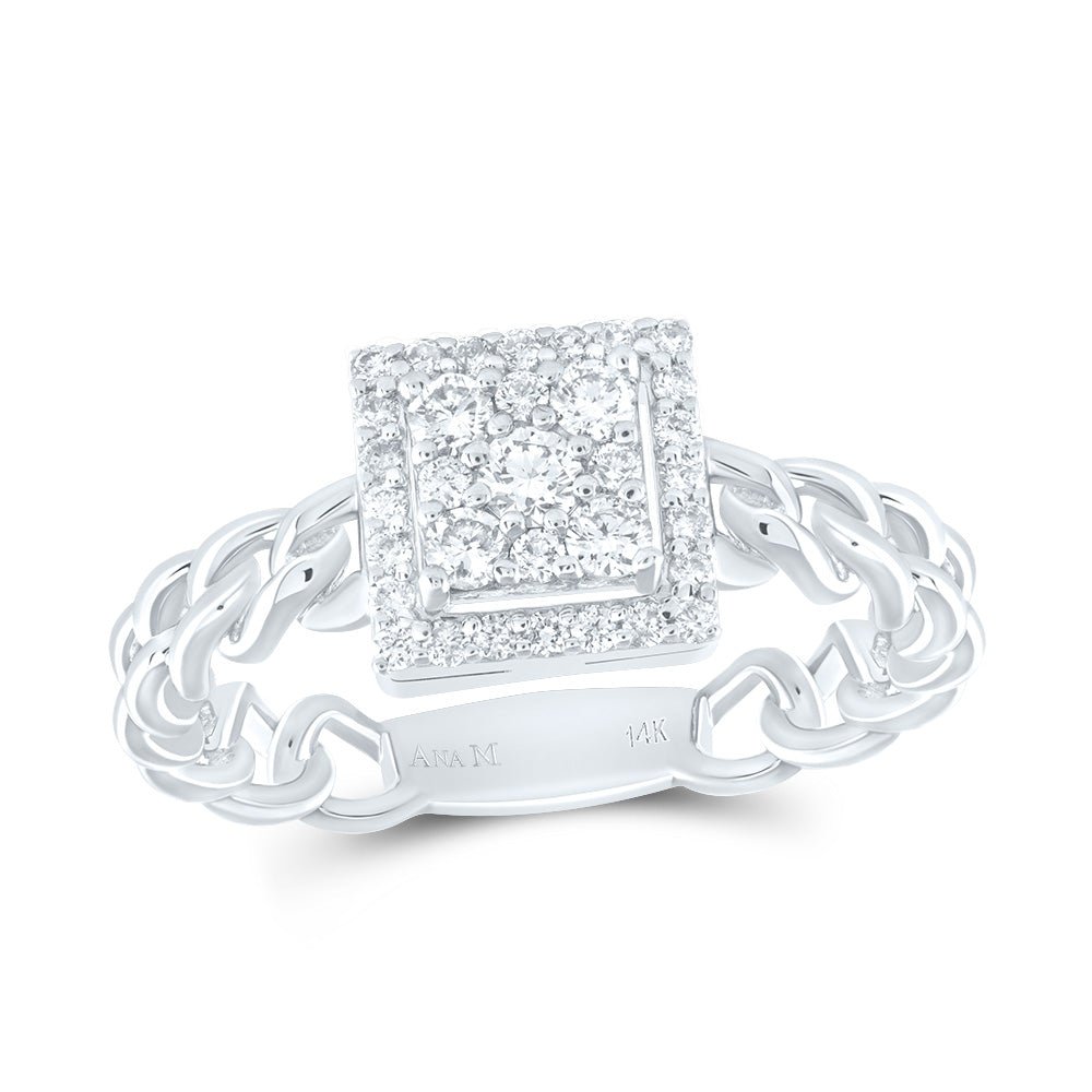14K White Gold Diamond Square Designer Ring 3/8 Cttw - Splendid Jewellery