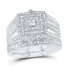 14K White Gold Diamond Square Double Halo Bridal Set 1/2 Cttw - Splendid Jewellery