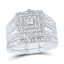 Load image into Gallery viewer, 14K White Gold Diamond Square Double Halo Bridal Set 1/2 Cttw - Splendid Jewellery