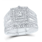 14K White Gold Diamond Square Double Halo Bridal Set 1/2 Cttw - Splendid Jewellery