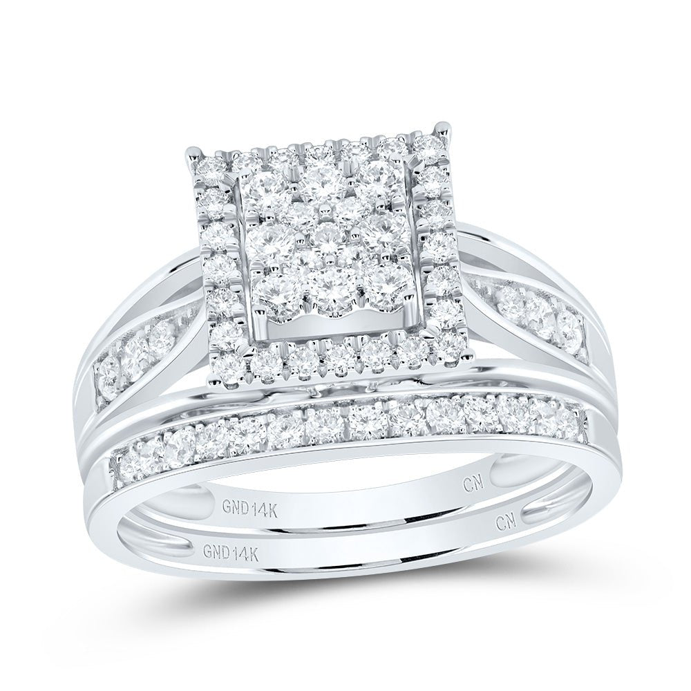 14K White Gold Diamond Square Trio Ring Set 1 Cttw - Splendid Jewellery