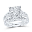 14K White Gold Diamond Square Trio Ring Set 1 Cttw - Splendid Jewellery