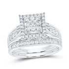 14K White Gold Diamond Square Trio Ring Set 1 Cttw - Splendid Jewellery
